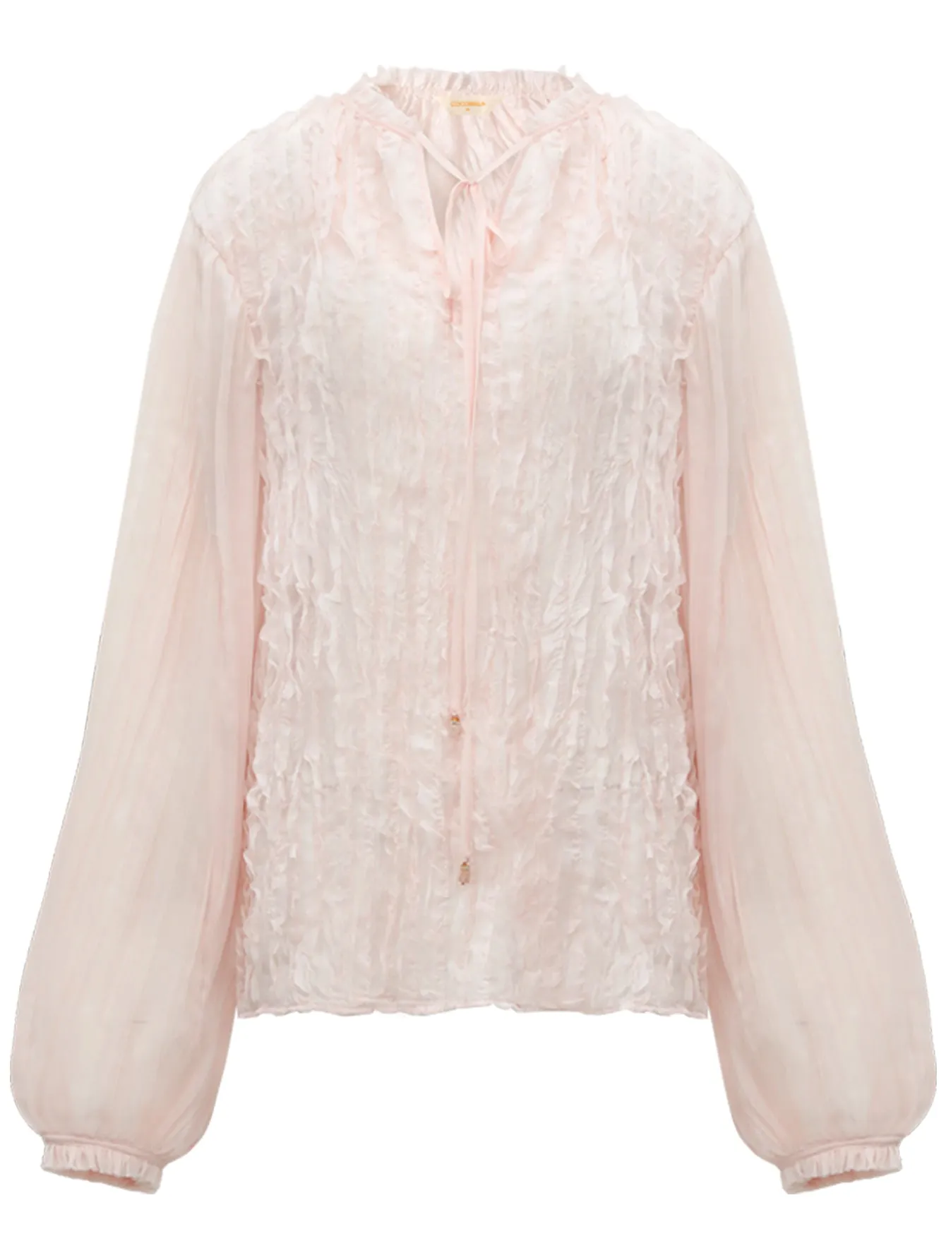 Romantic Soft Pink Blouse with Bubble Sleeves