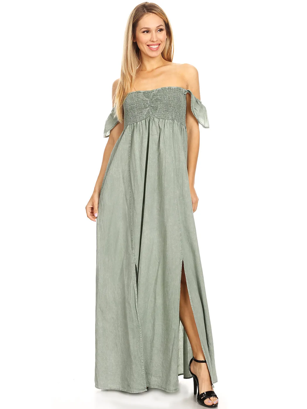 Ruffled Cap Sleeve Maxi Slit Dress by Anna-Kaci