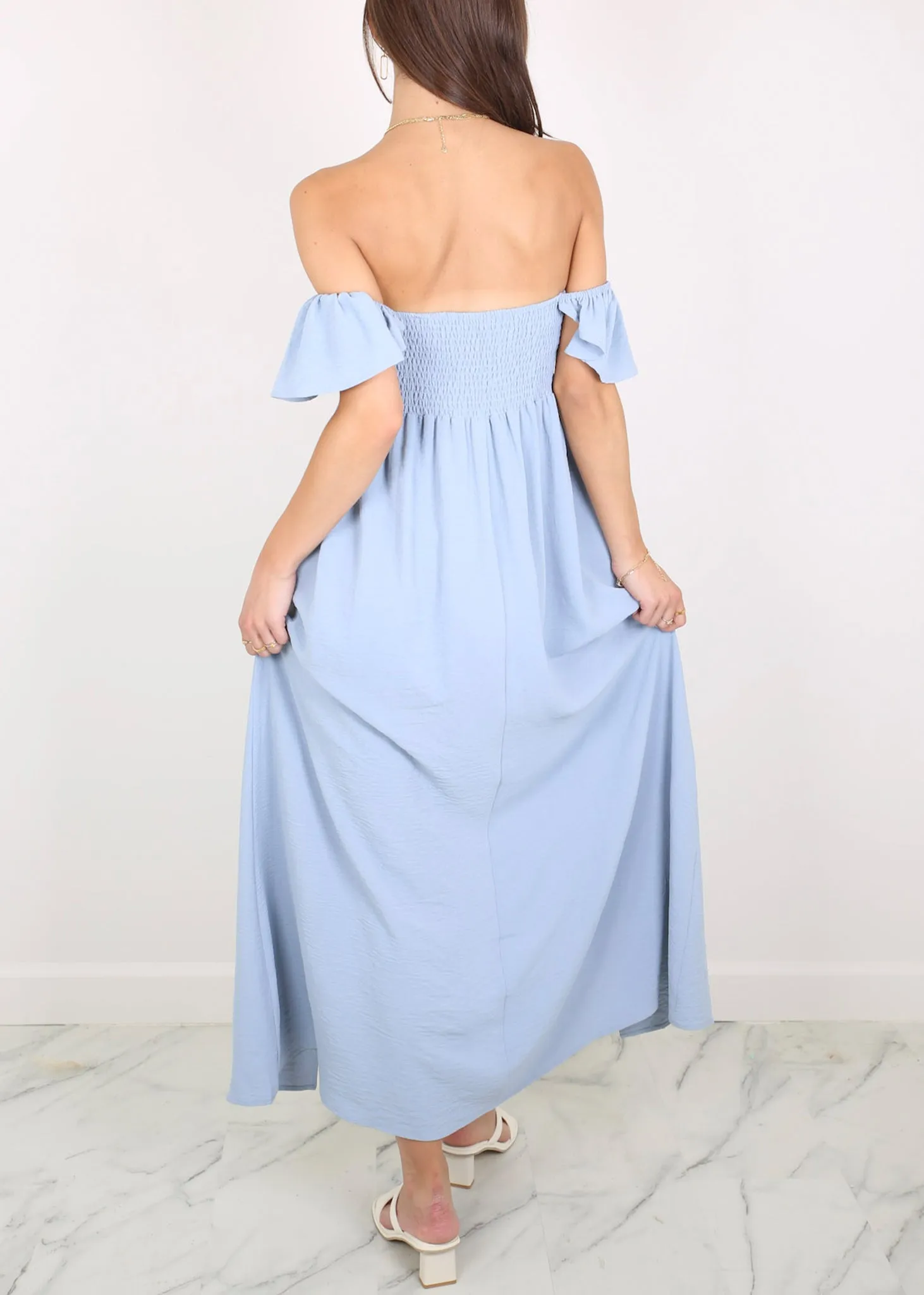 Ruffled Cap Sleeve Maxi Slit Dress by Anna-Kaci