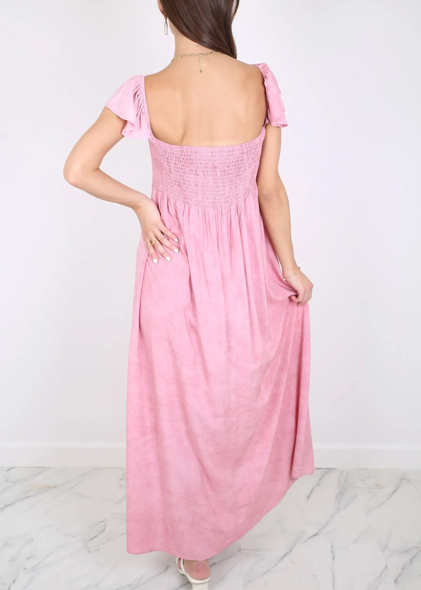 Ruffled Cap Sleeve Maxi Slit Dress by Anna-Kaci