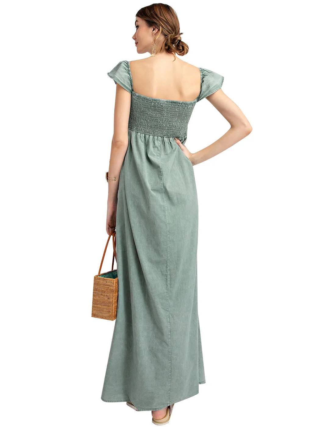 Ruffled Cap Sleeve Maxi Slit Dress by Anna-Kaci