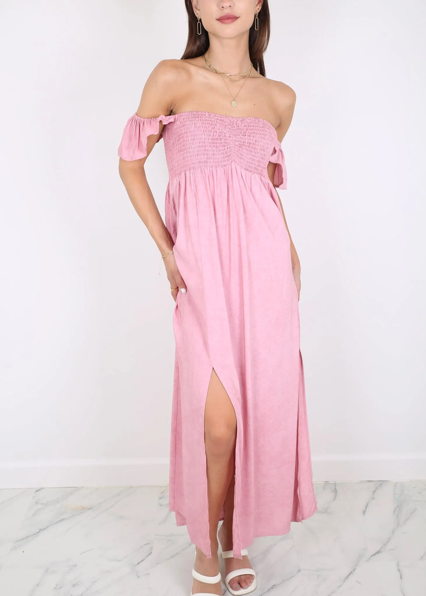 Ruffled Cap Sleeve Maxi Slit Dress by Anna-Kaci