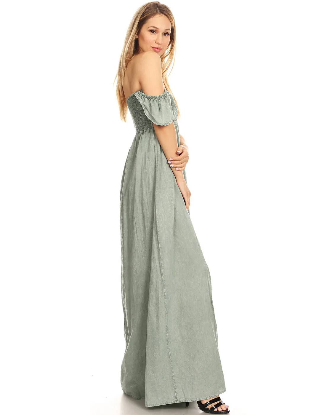 Ruffled Cap Sleeve Maxi Slit Dress by Anna-Kaci