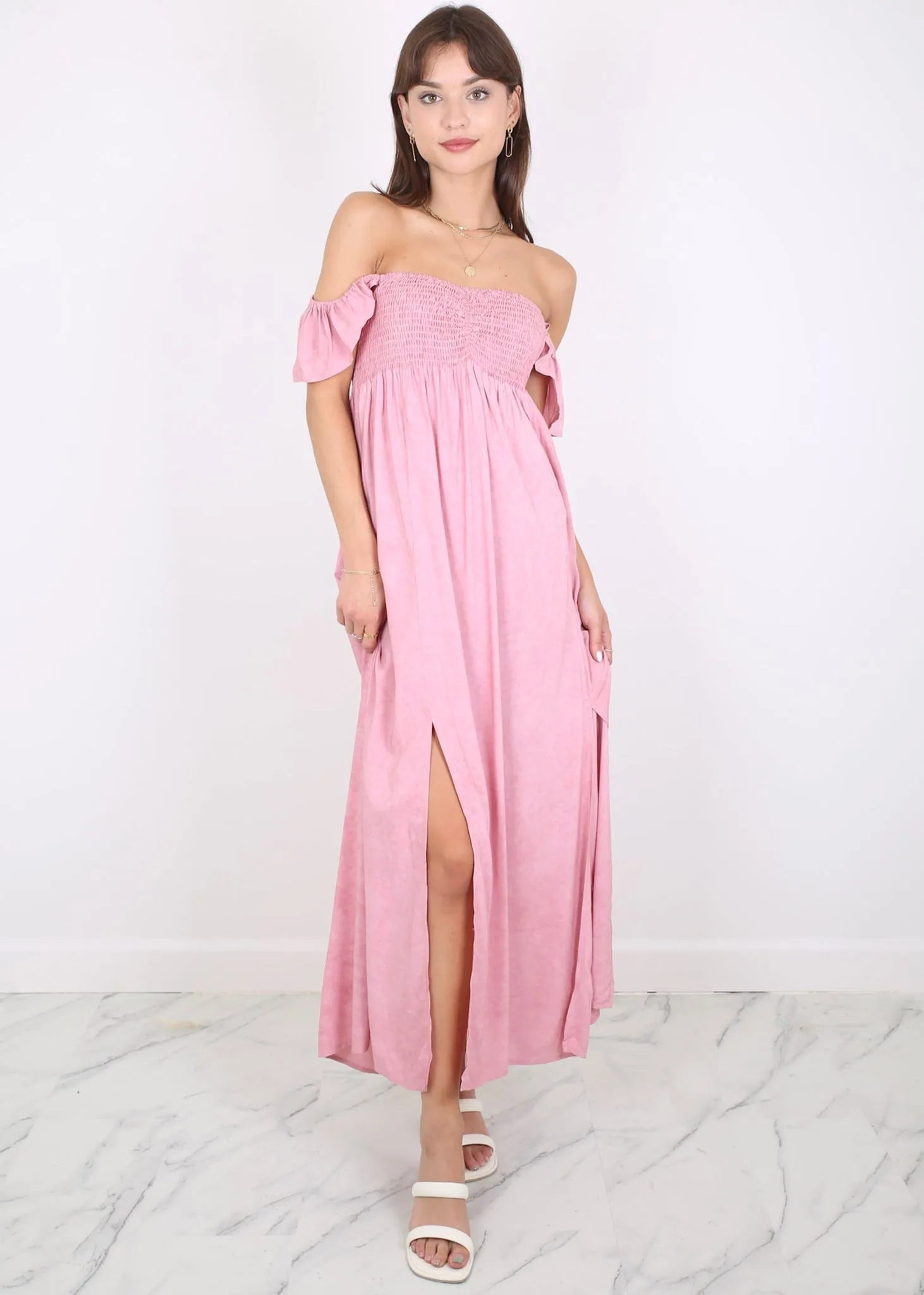 Ruffled Cap Sleeve Maxi Slit Dress by Anna-Kaci