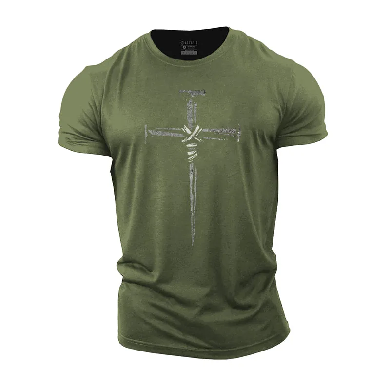 Rust Cross Print Men's Fitness T-shirts
