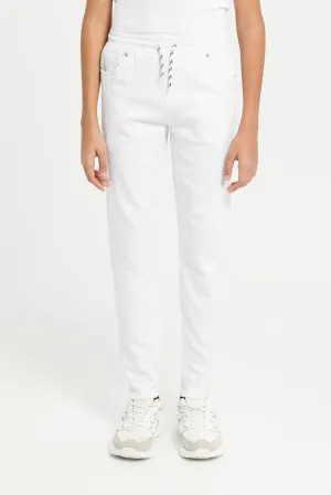 Senior Boys White Pull On Denim Jeans
