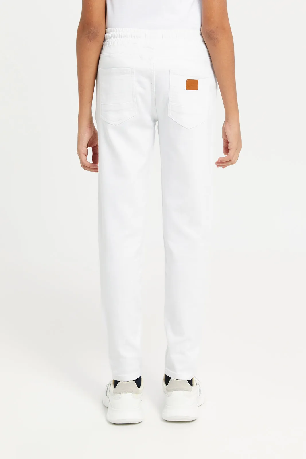 Senior Boys White Pull On Denim Jeans