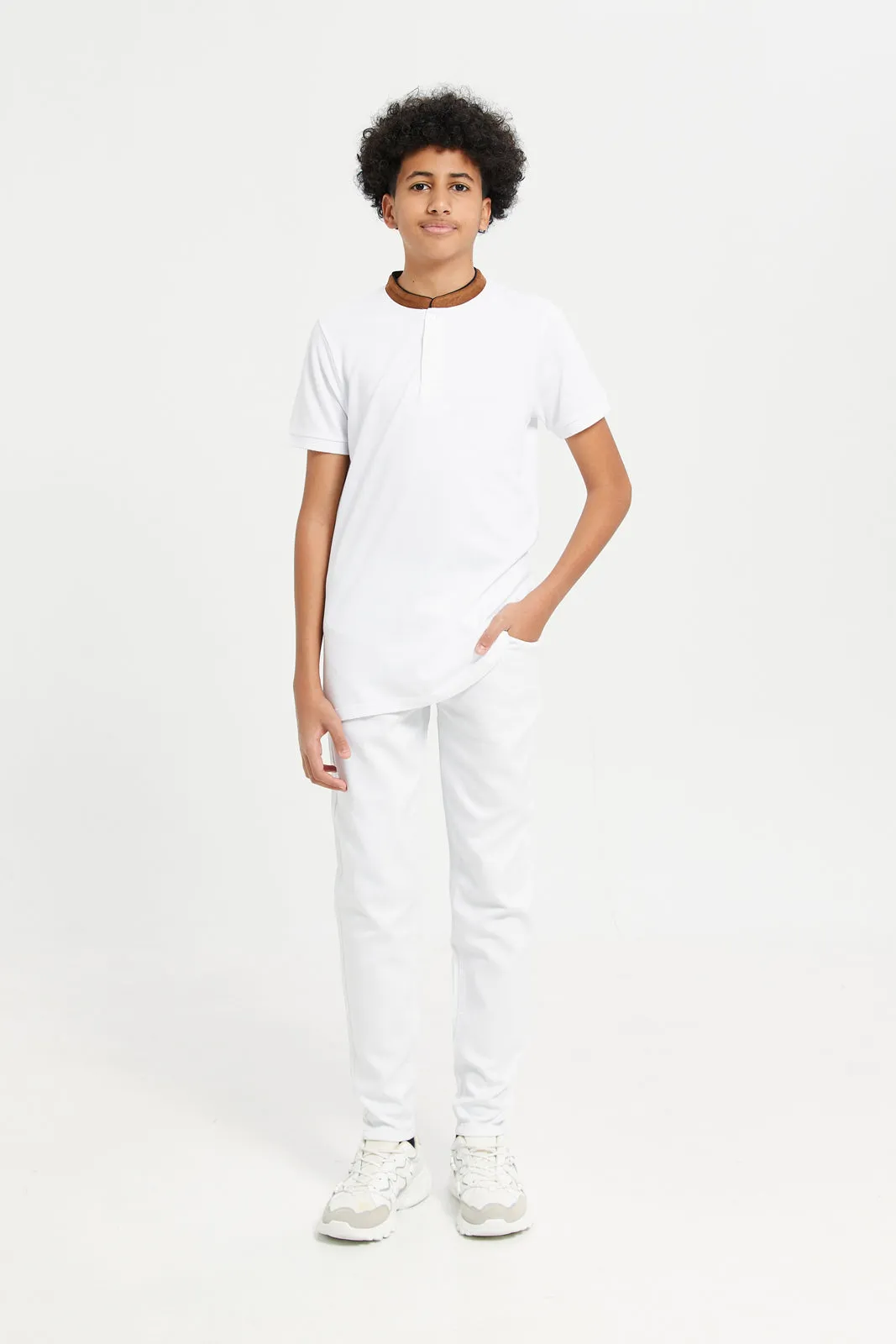 Senior Boys White Pull On Denim Jeans