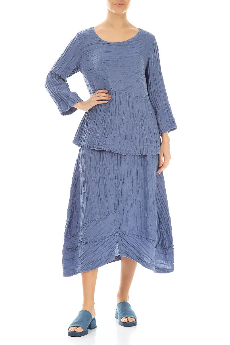 Soft-Shaped Blue Nova Crinkled Silk Linen Blouse