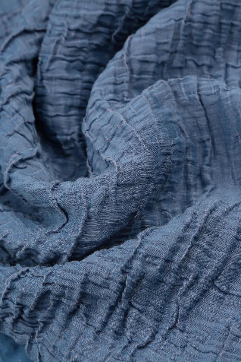 Soft-Shaped Blue Nova Crinkled Silk Linen Blouse