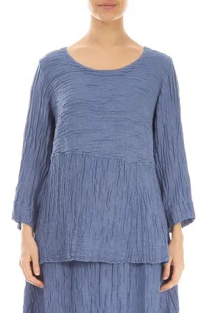 Soft-Shaped Blue Nova Crinkled Silk Linen Blouse