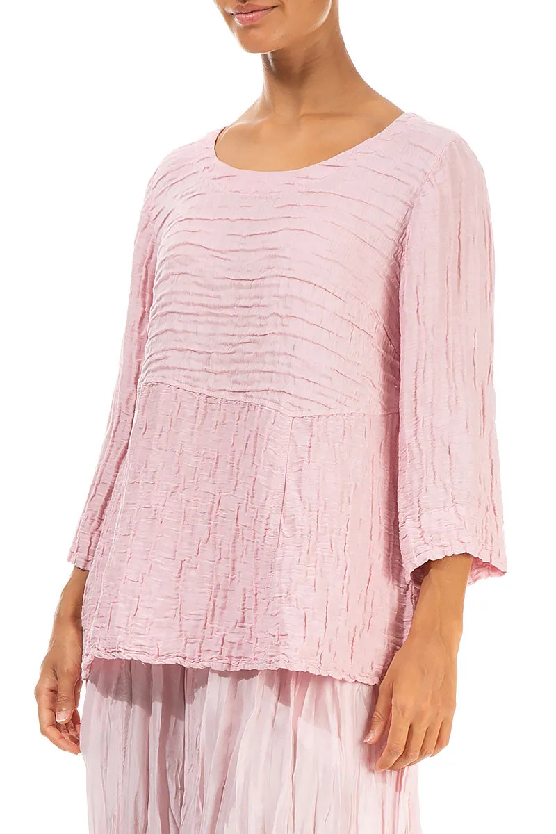 Soft-Shaped Powder Pink Crinkled Silk Linen Blouse