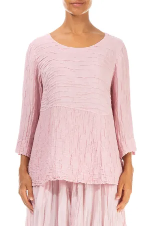 Soft-Shaped Powder Pink Crinkled Silk Linen Blouse