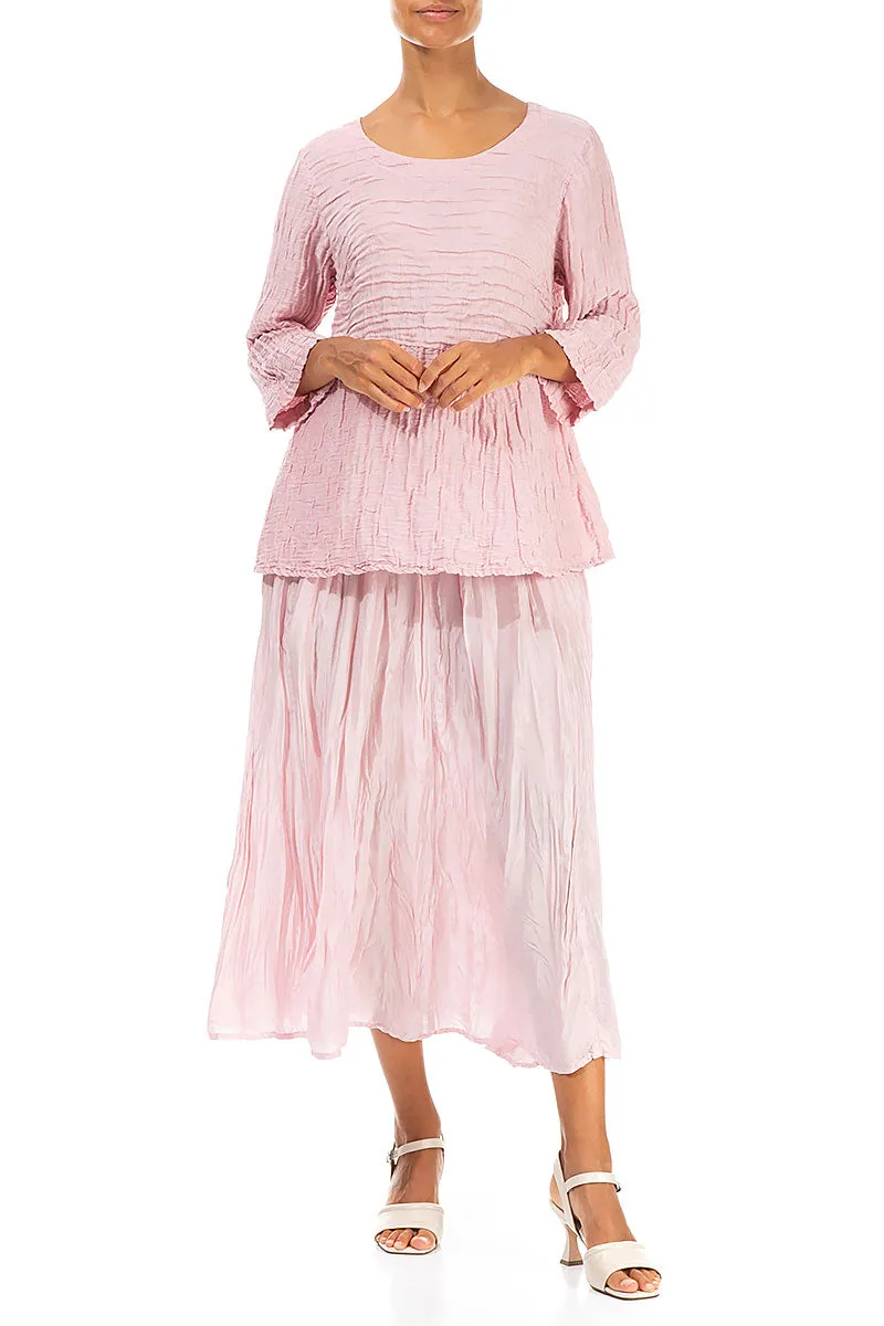Soft-Shaped Powder Pink Crinkled Silk Linen Blouse