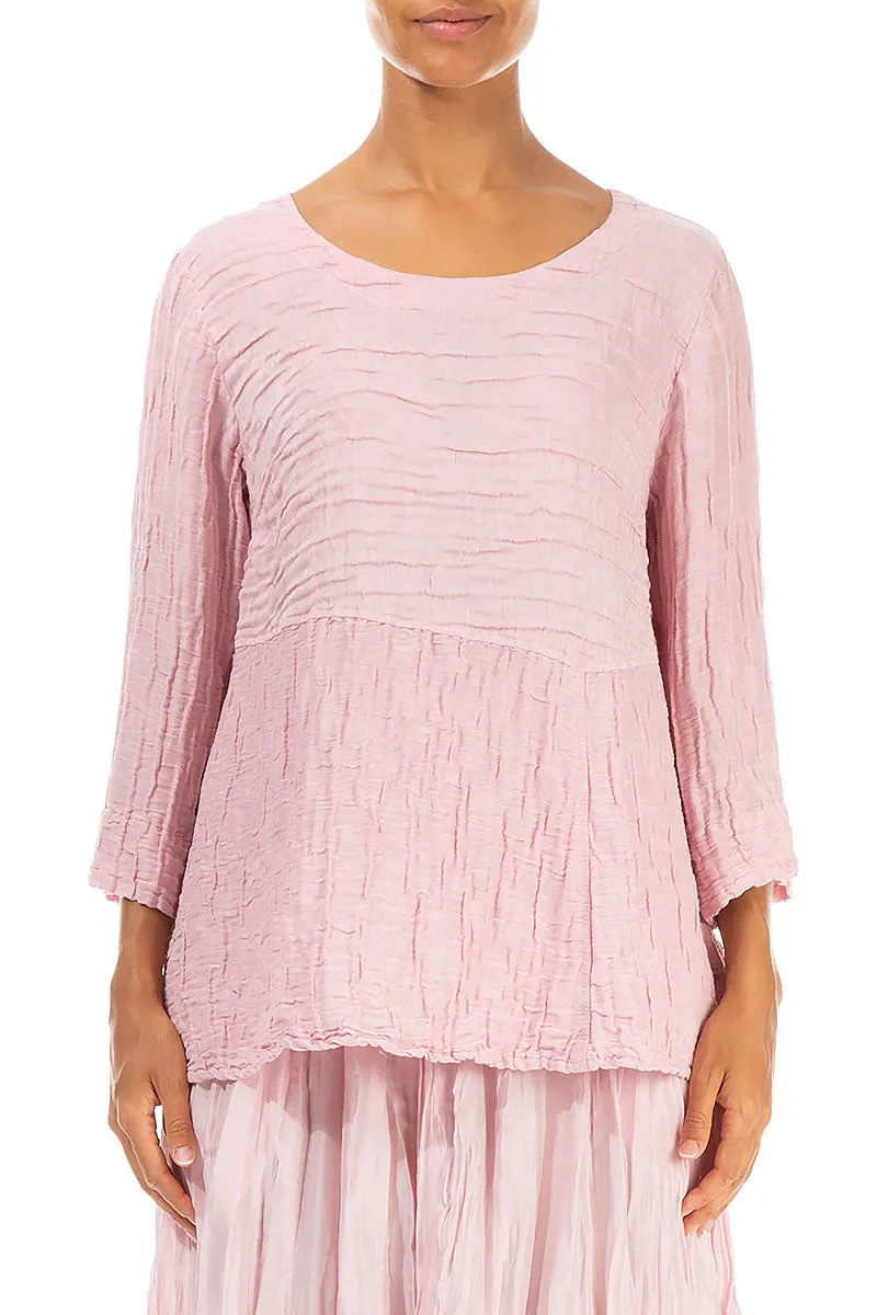 Soft-Shaped Powder Pink Crinkled Silk Linen Blouse
