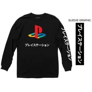 Sony Playstation Logo Kanji Officially Licensed Adult Long Sleeve T-Shirt
