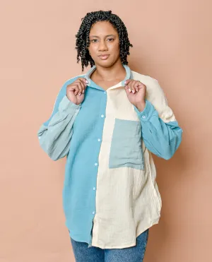 Teal Full Size Pocketed Texture Button Up