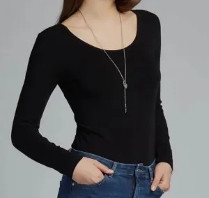 The Trista Tops: Long Sleeve Scoop Neck Bodycon Basic Top