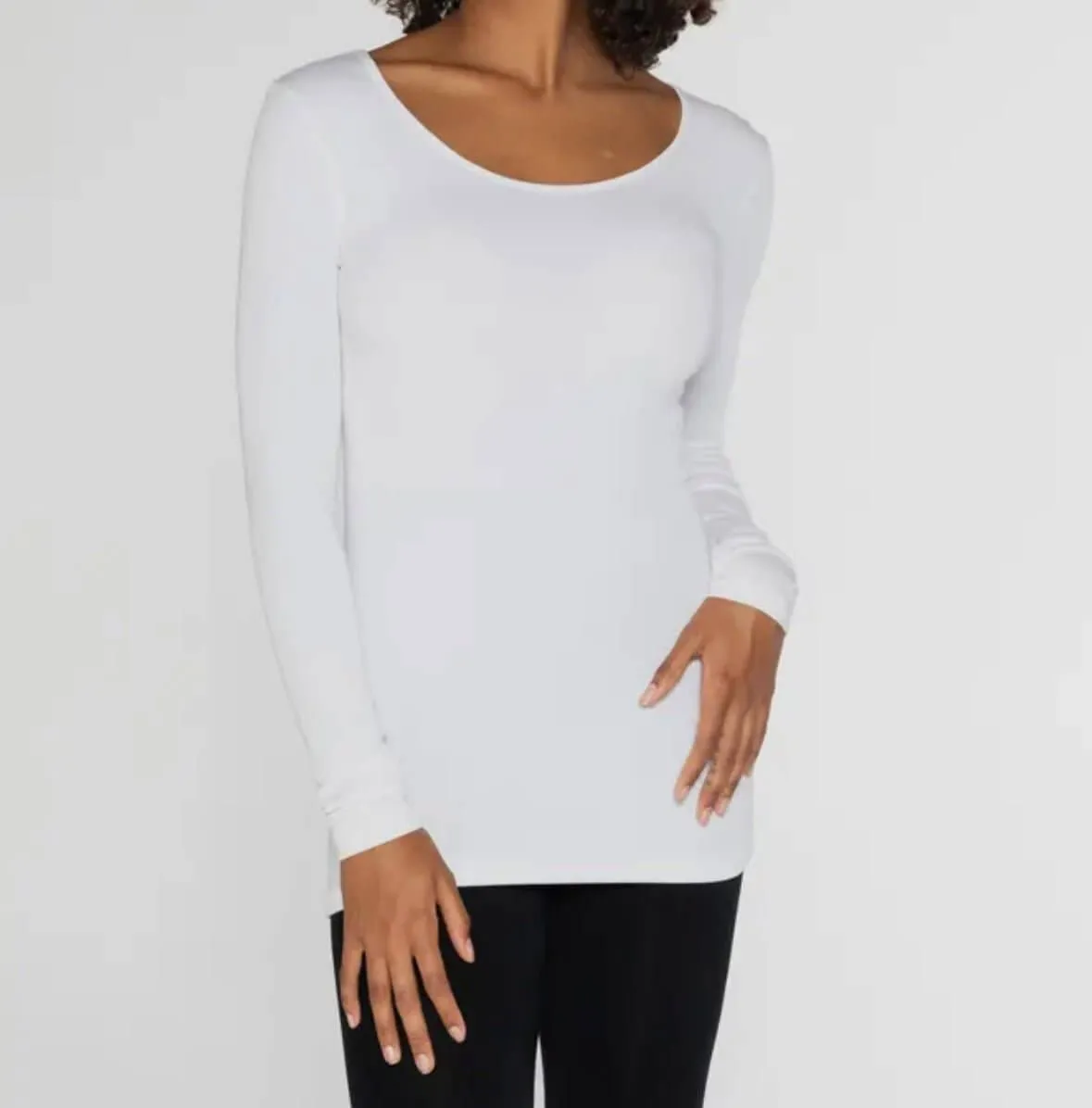 The Trista Tops: Long Sleeve Scoop Neck Bodycon Basic Top