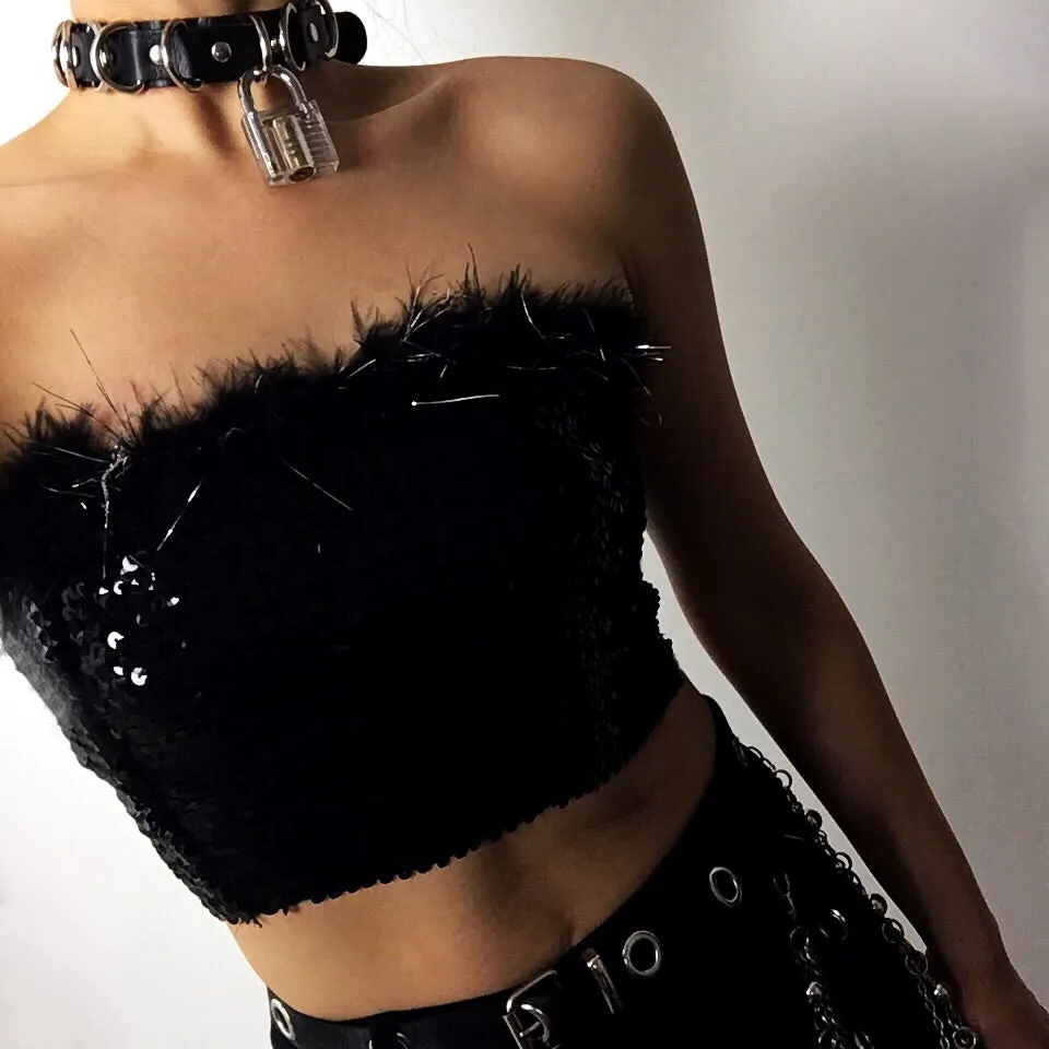 TRIVIA SEQUINS STRETCHY TUBE TOP