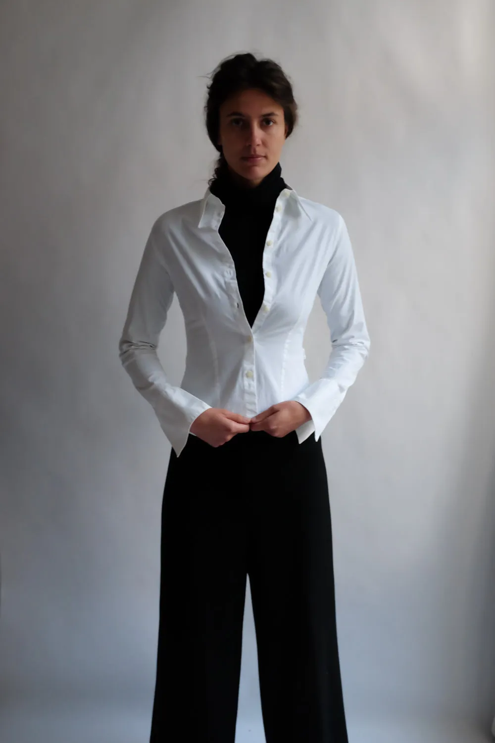 VINTAGE JOOP WHITE SLIM STRETCHY SHIRT