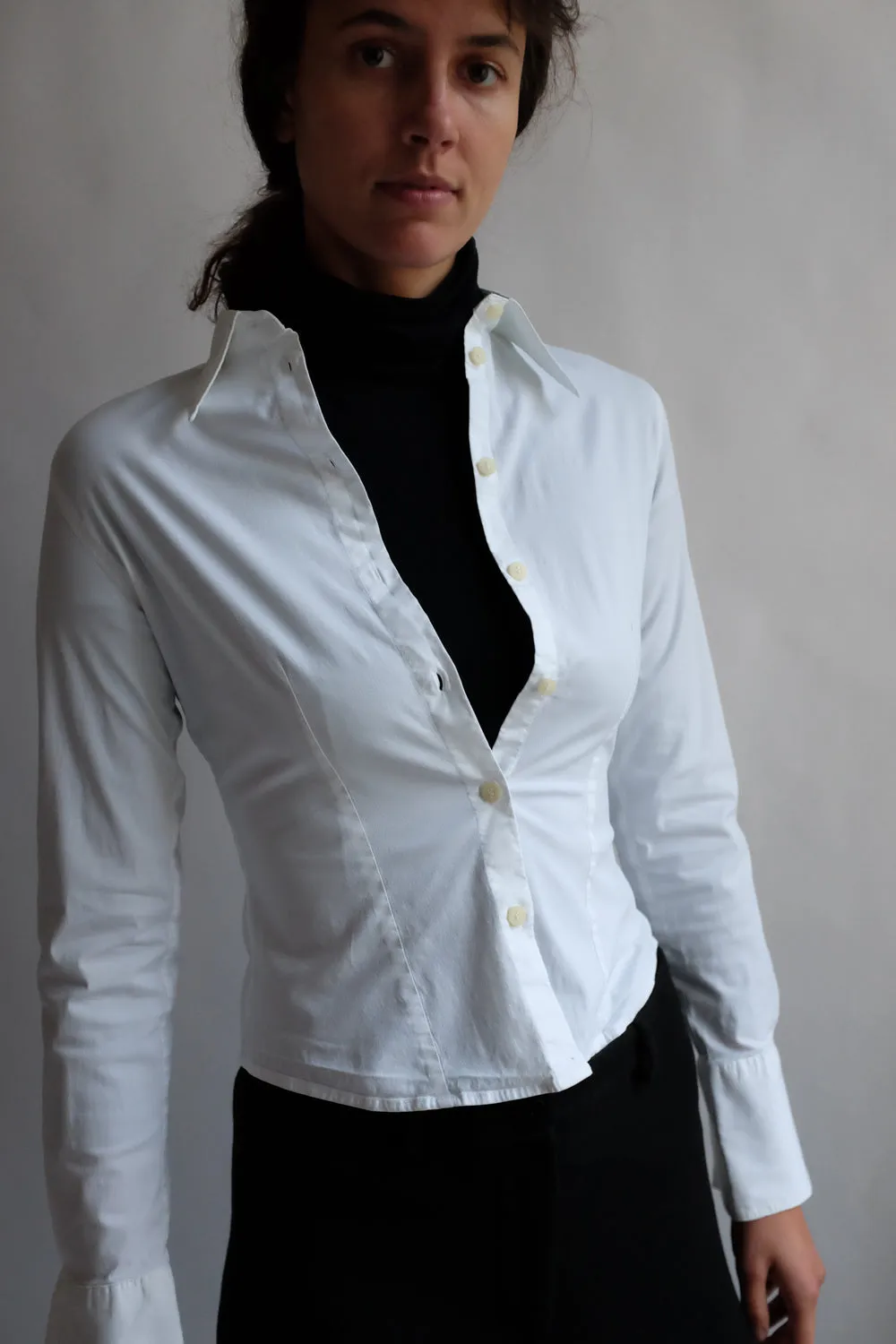 VINTAGE JOOP WHITE SLIM STRETCHY SHIRT