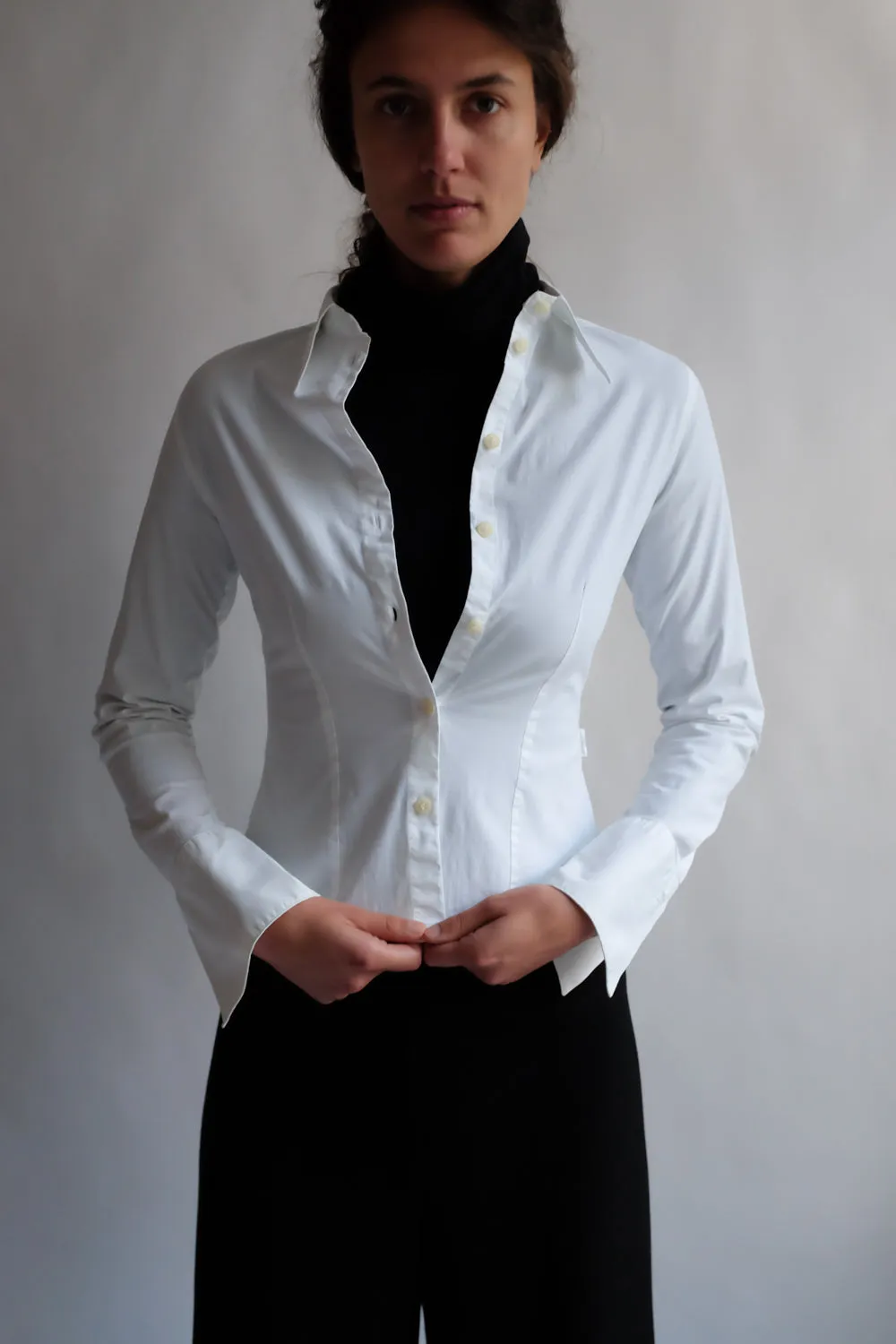 VINTAGE JOOP WHITE SLIM STRETCHY SHIRT