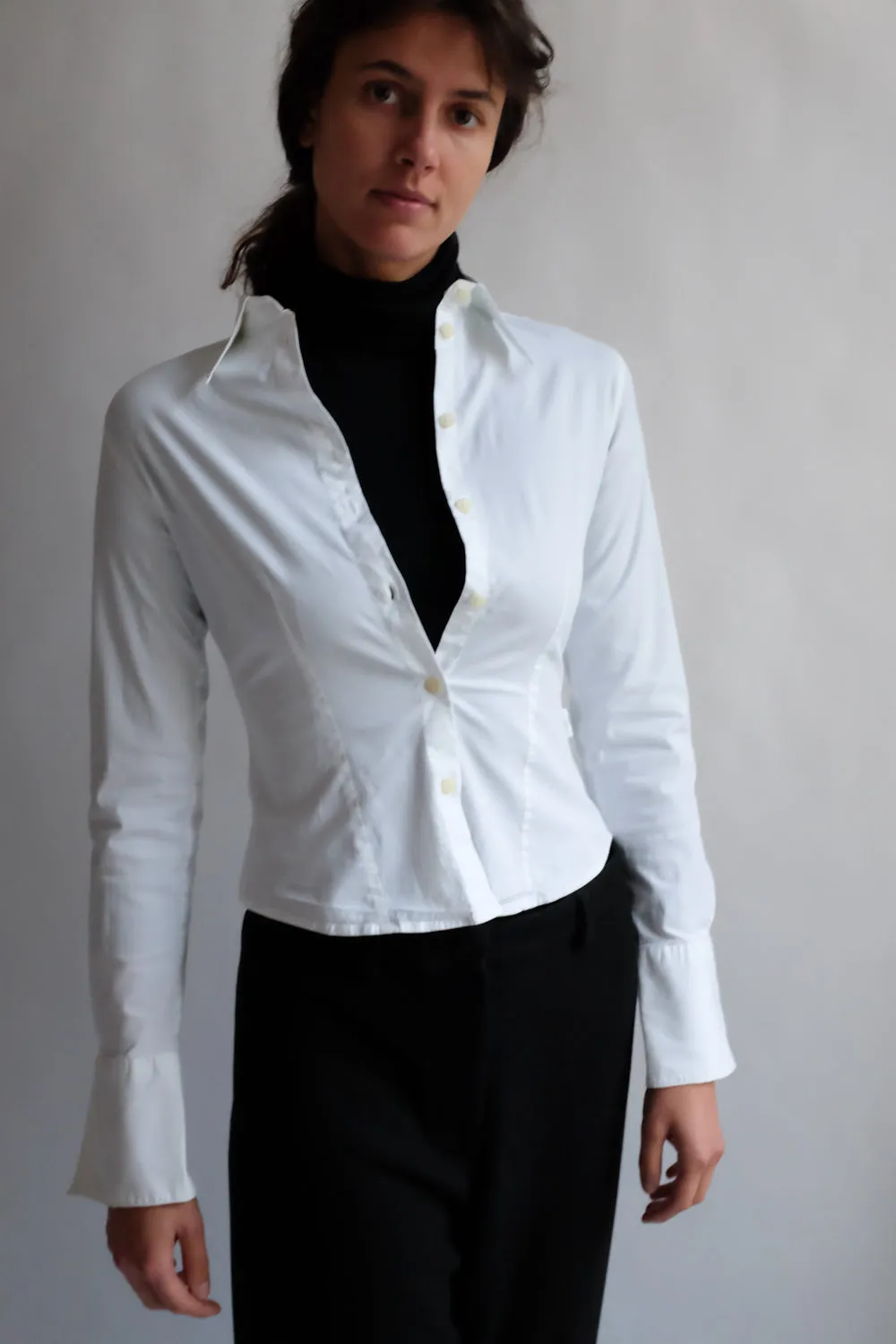 VINTAGE JOOP WHITE SLIM STRETCHY SHIRT