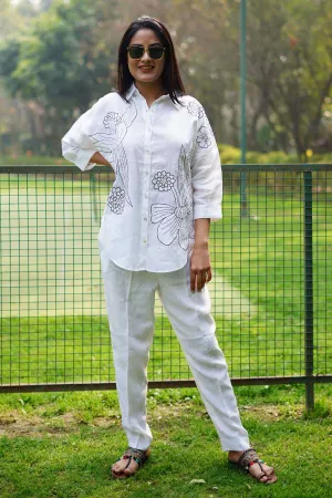 White Flower Embroidered Shirt