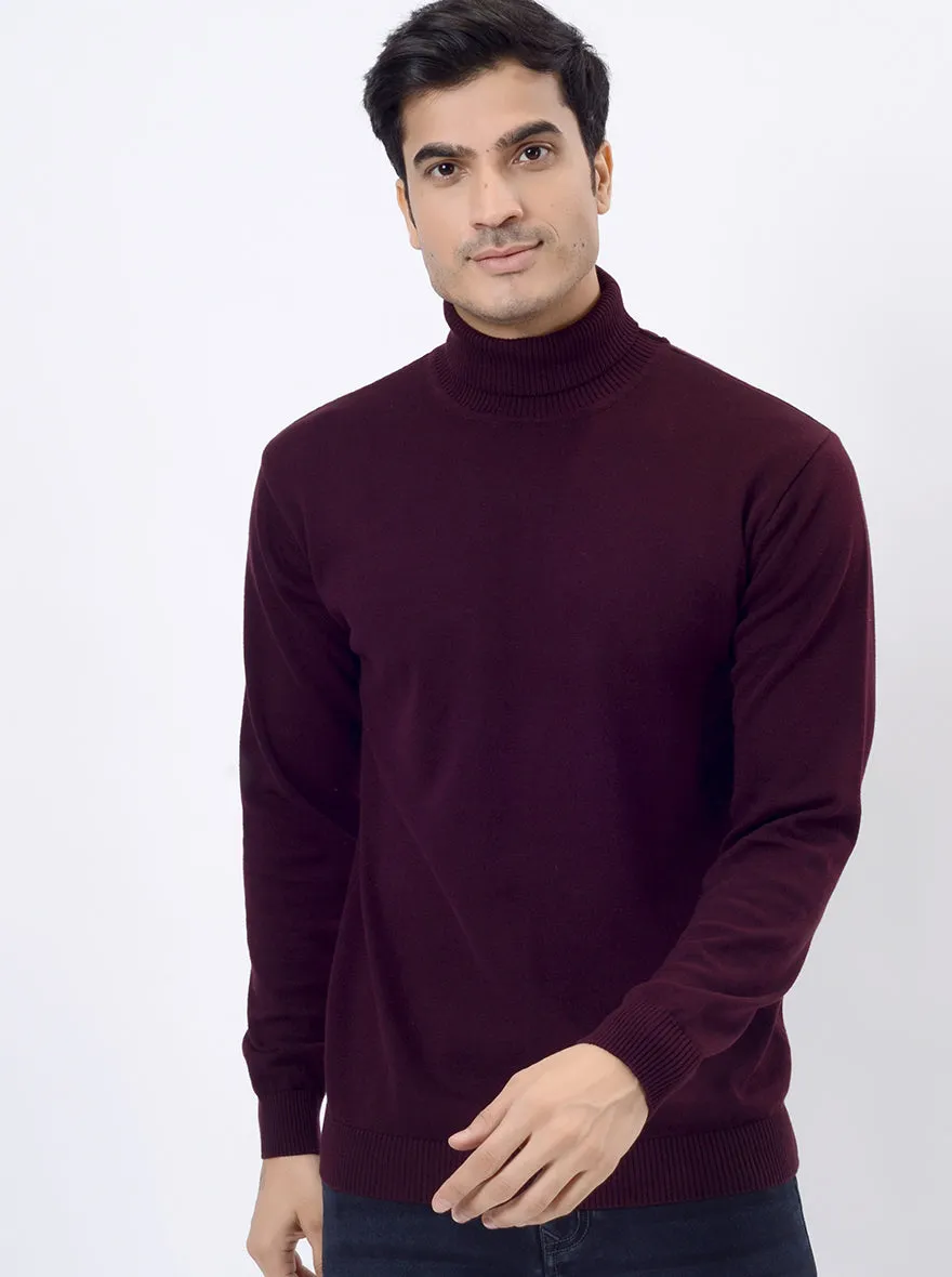 Wine Solid Regular Fit Winter T-Shirt | JadeBlue