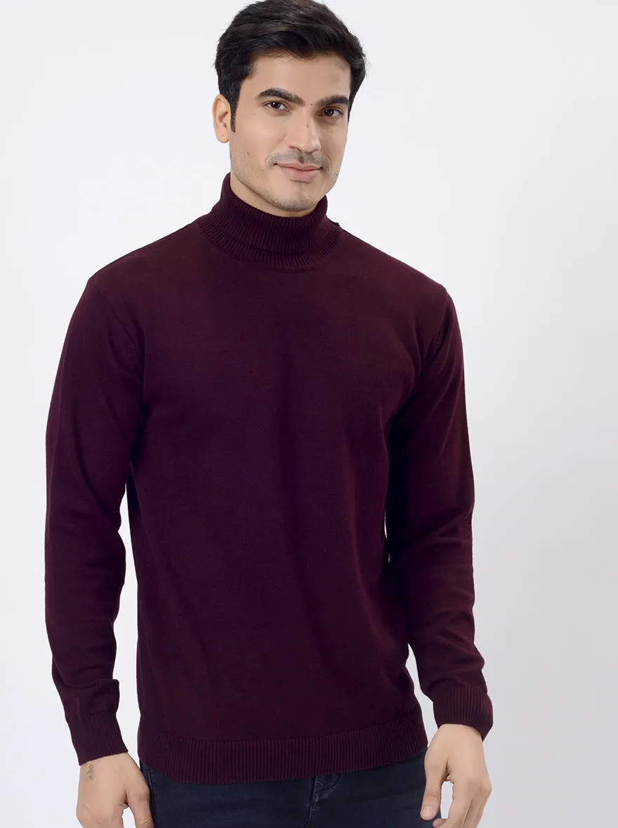 Wine Solid Regular Fit Winter T-Shirt | JadeBlue