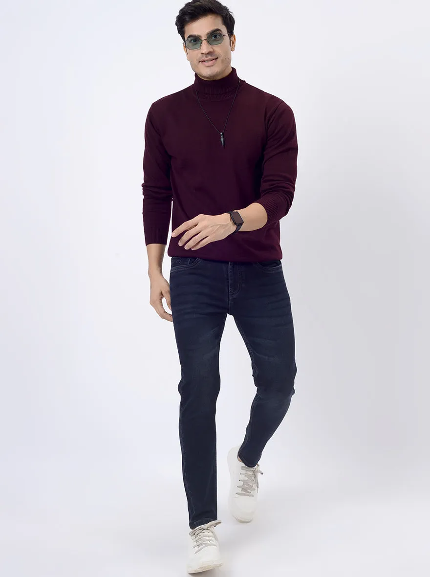 Wine Solid Regular Fit Winter T-Shirt | JadeBlue