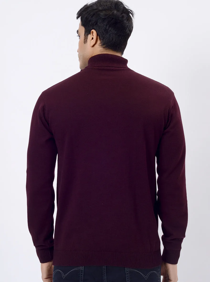 Wine Solid Regular Fit Winter T-Shirt | JadeBlue