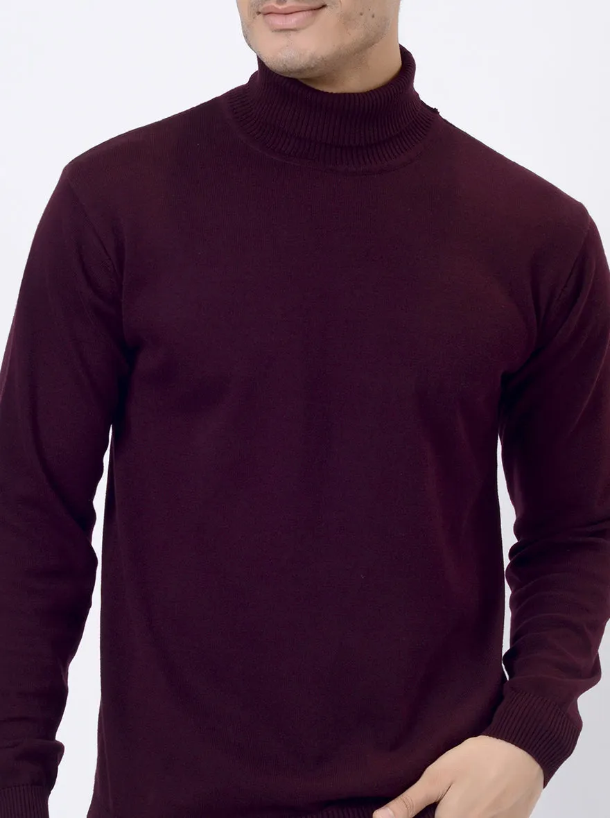 Wine Solid Regular Fit Winter T-Shirt | JadeBlue