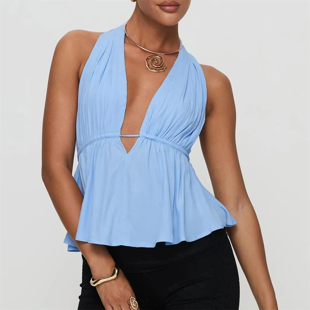 Women Halter Neck Crop Tops Sexy Tie-Up Sleeveless Backless Tank Tops Solid Color Vest Camisoles Club Party