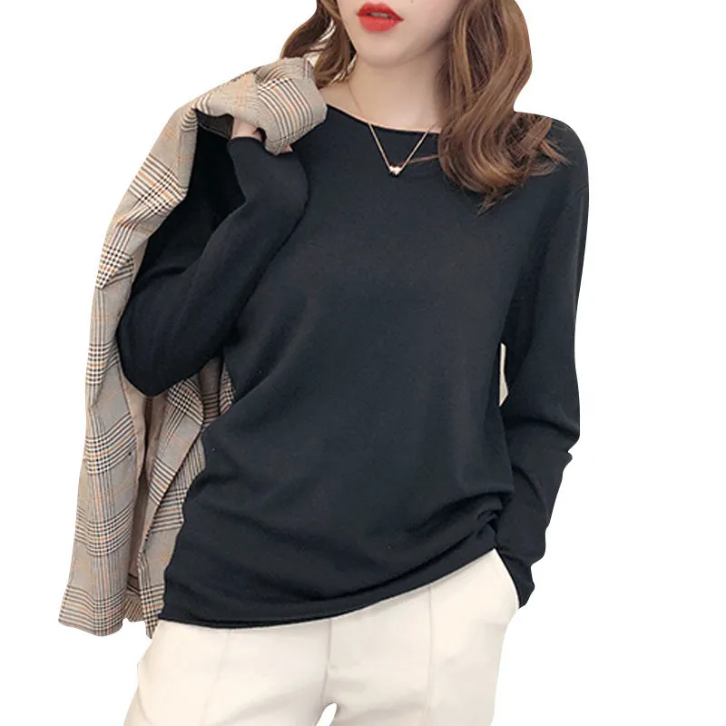 Women Thin Round-Neck Slimming Western Tops Sweater