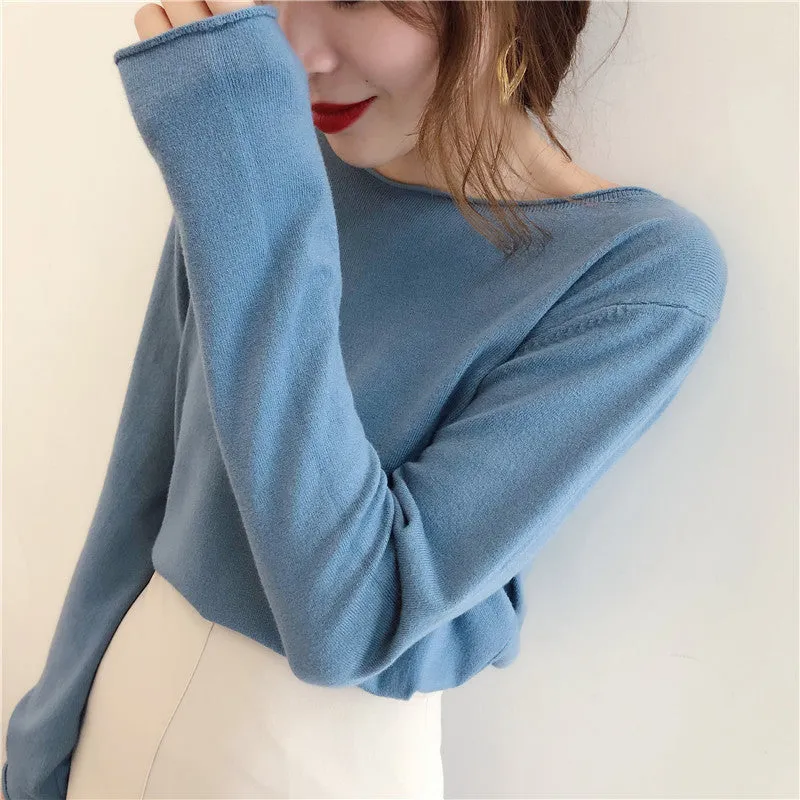 Women Thin Round-Neck Slimming Western Tops Sweater