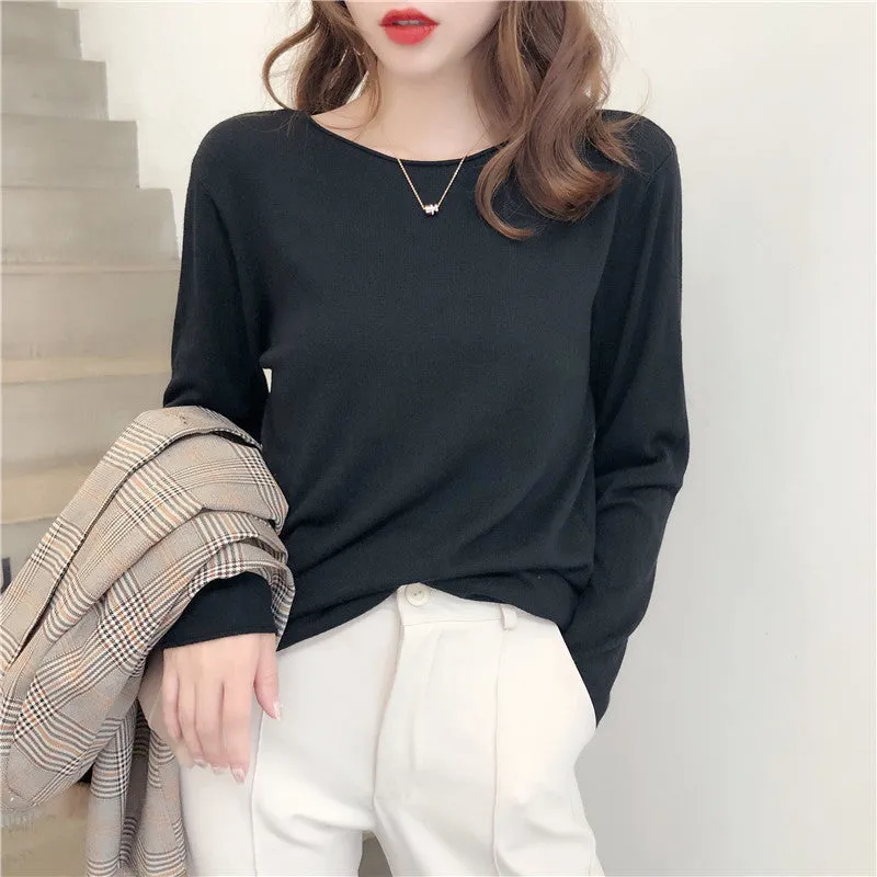Women Thin Round-Neck Slimming Western Tops Sweater