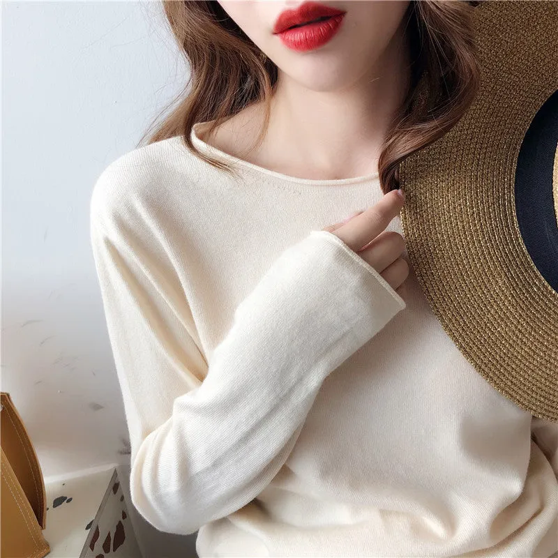 Women Thin Round-Neck Slimming Western Tops Sweater