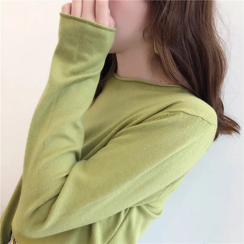 Women Thin Round-Neck Slimming Western Tops Sweater