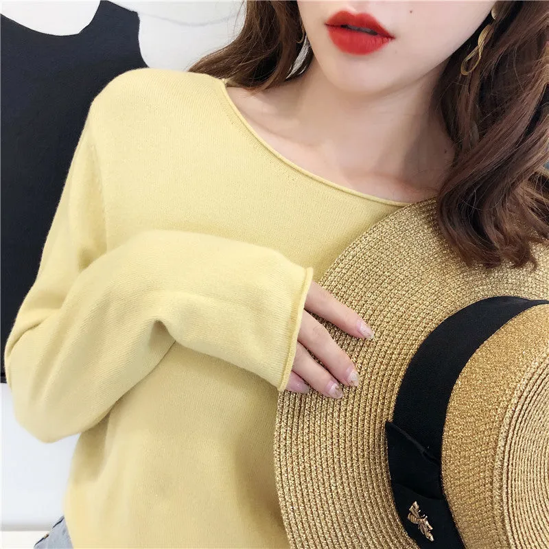 Women Thin Round-Neck Slimming Western Tops Sweater