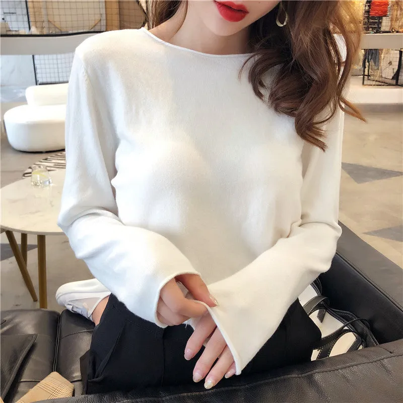 Women Thin Round-Neck Slimming Western Tops Sweater