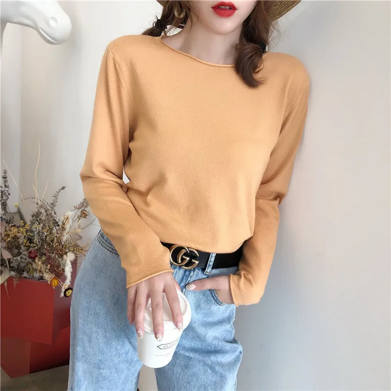 Women Thin Round-Neck Slimming Western Tops Sweater