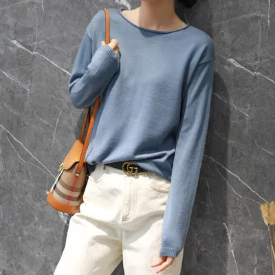 Women V-Neck Short All-Matching Slimming Folded Sweater Pullover