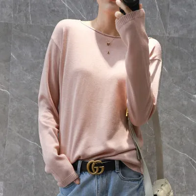 Women V-Neck Short All-Matching Slimming Folded Sweater Pullover