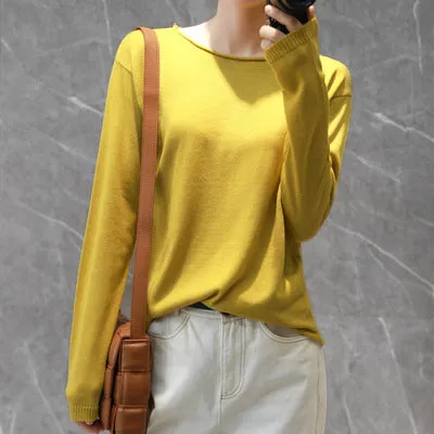 Women V-Neck Short All-Matching Slimming Folded Sweater Pullover
