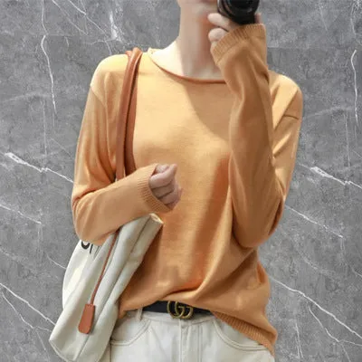 Women V-Neck Short All-Matching Slimming Folded Sweater Pullover