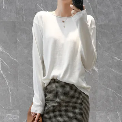 Women V-Neck Short All-Matching Slimming Folded Sweater Pullover