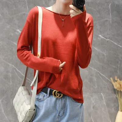 Women V-Neck Short All-Matching Slimming Folded Sweater Pullover