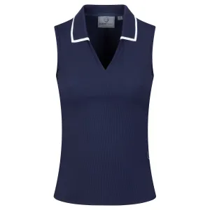 Womens V-neck Sleevless Rib Polo Navy - SS23